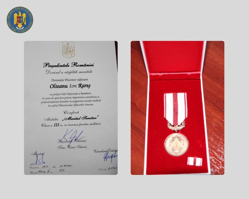 Rasplatit cu medalia  Meritul Sanitar    Felicitari  Plutonier adjutant Olteanu Rares | imaginea 2