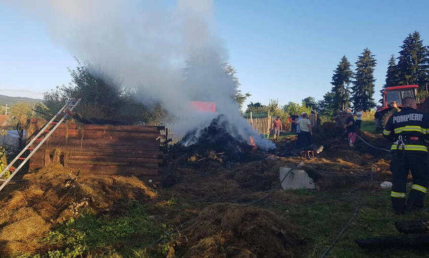 Incendiu generalizat la un grajd  cu pericol de propagare la casa si anexa | imaginea 1
