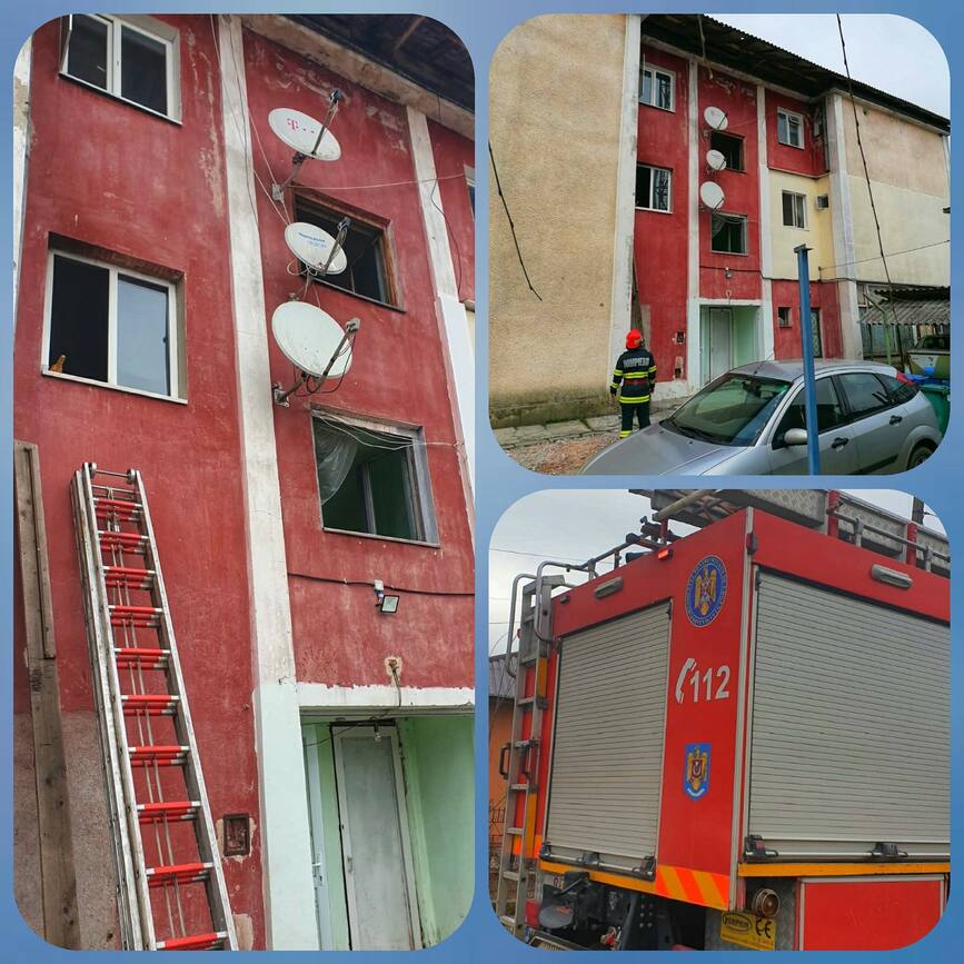 O soba pe gaz de butelie a provocat un incendiu intr un bloc | imaginea 1