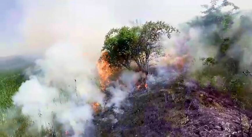 Incendiu de vegetatie uscata si anvelope pe un teren viran | imaginea 1